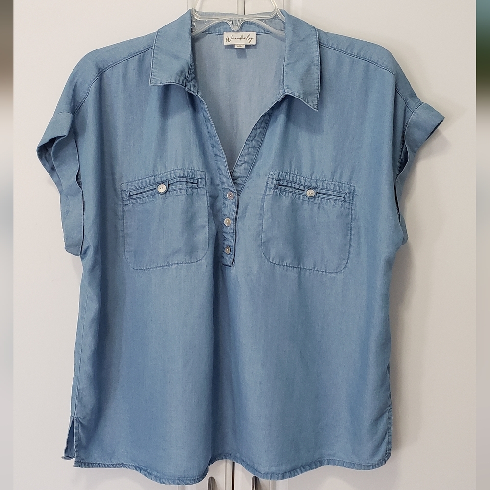 Wonderly Denim Blue Thread Chambray Button Down Shirt